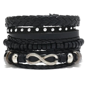 Conjunto de Pulseiras Infinito Vintage em Couro Trançado - CloudStock