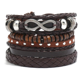 Conjunto de Pulseiras Infinito Vintage em Couro Trançado - CloudStock